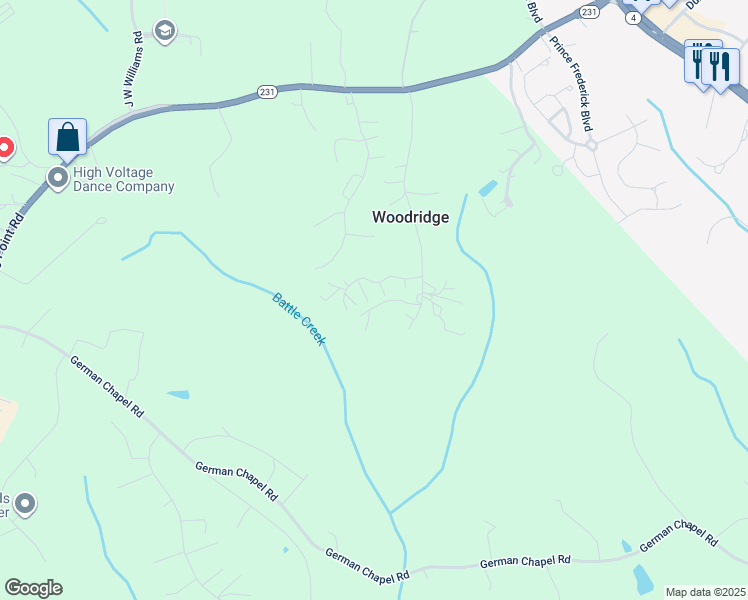 map of restaurants, bars, coffee shops, grocery stores, and more near 1606 Mason Court in Prince Frederick