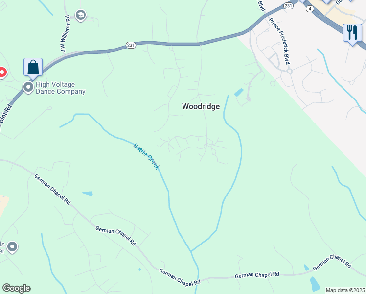 map of restaurants, bars, coffee shops, grocery stores, and more near 1606 Mason Court in Prince Frederick