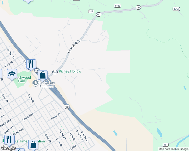 map of restaurants, bars, coffee shops, grocery stores, and more near 2001 Murdock Street in Ironton