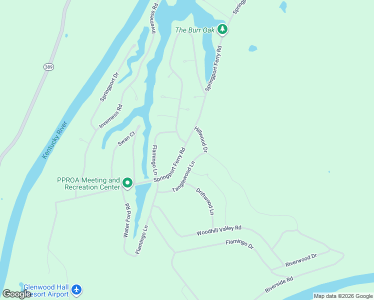 map of restaurants, bars, coffee shops, grocery stores, and more near Tanglewood Lane in Owenton