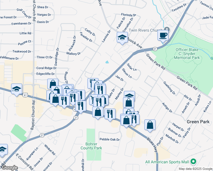 map of restaurants, bars, coffee shops, grocery stores, and more near 11144 Tesson Ferry Road in St. Louis