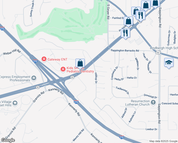 map of restaurants, bars, coffee shops, grocery stores, and more near 12112 Gravois Road in St. Louis