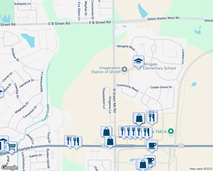 map of restaurants, bars, coffee shops, grocery stores, and more near 1439 Thunderbird Lane in Belleville