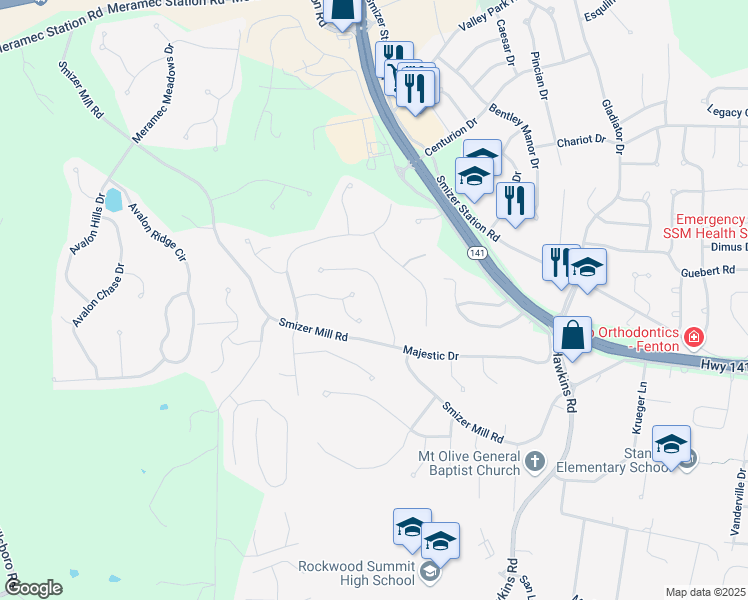 map of restaurants, bars, coffee shops, grocery stores, and more near 17 Majestic Court in Fenton