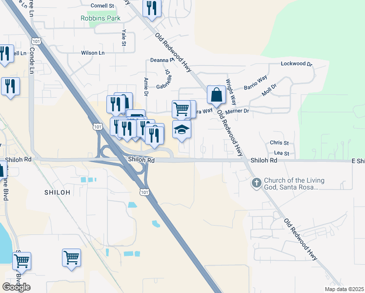 map of restaurants, bars, coffee shops, grocery stores, and more near 295 Shiloh Road in Windsor