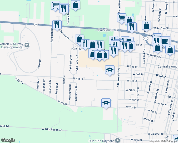 map of restaurants, bars, coffee shops, grocery stores, and more near 1008 West 4th Street in Centralia