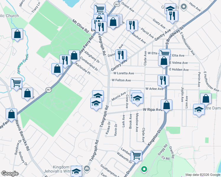 map of restaurants, bars, coffee shops, grocery stores, and more near 422 Jett Avenue in St. Louis