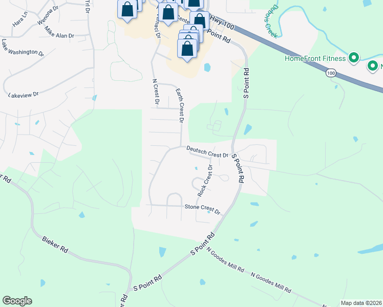 map of restaurants, bars, coffee shops, grocery stores, and more near 2412 Andrea Crest Drive in Washington