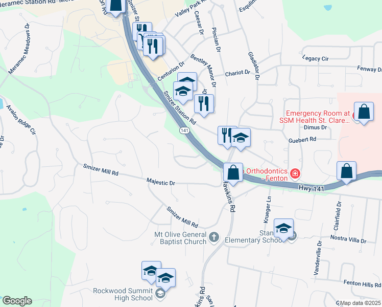 map of restaurants, bars, coffee shops, grocery stores, and more near 1727 Prestshire Drive in Fenton