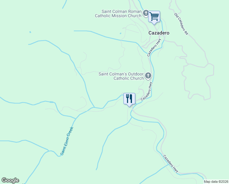 map of restaurants, bars, coffee shops, grocery stores, and more near 200 Kramer Road in Cazadero
