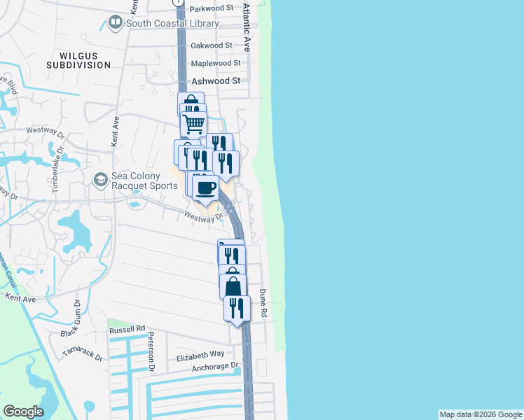 map of restaurants, bars, coffee shops, grocery stores, and more near in Bethany Beach