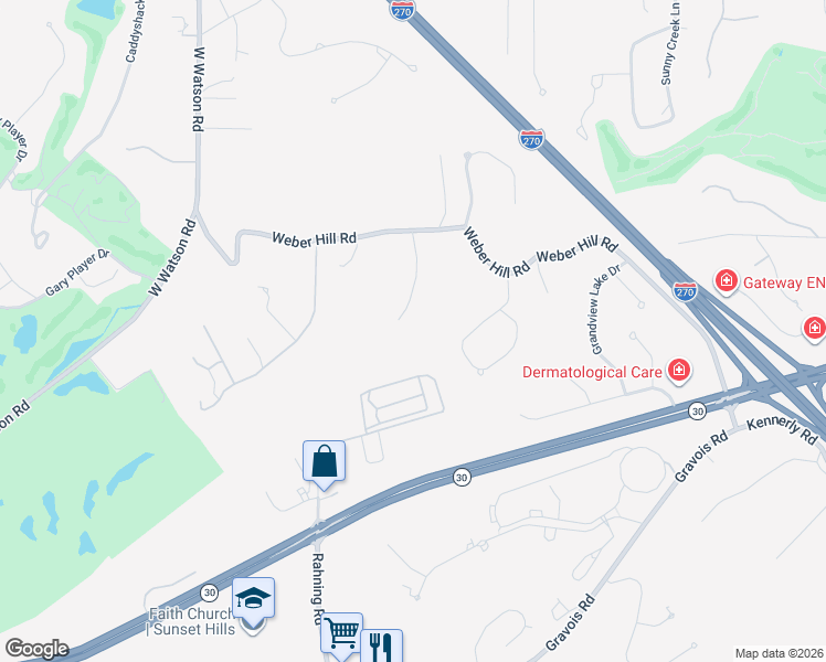 map of restaurants, bars, coffee shops, grocery stores, and more near 9832 Eagle Hill Lane in St. Louis