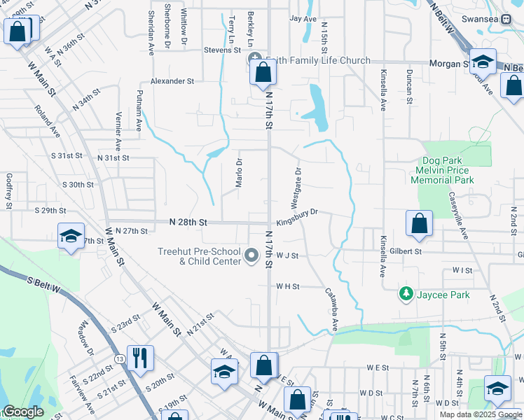 map of restaurants, bars, coffee shops, grocery stores, and more near 28 Marlo Drive in Belleville