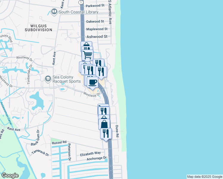 map of restaurants, bars, coffee shops, grocery stores, and more near 103 Georgetown House in Bethany Beach
