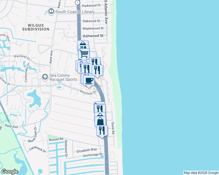 map of restaurants, bars, coffee shops, grocery stores, and more near in Bethany Beach