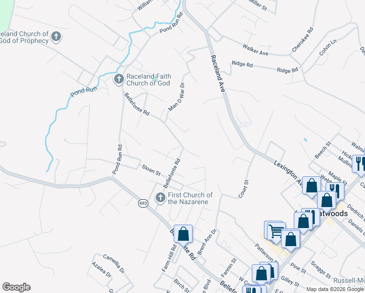 map of restaurants, bars, coffee shops, grocery stores, and more near 35 Bellefonte Rd in Raceland