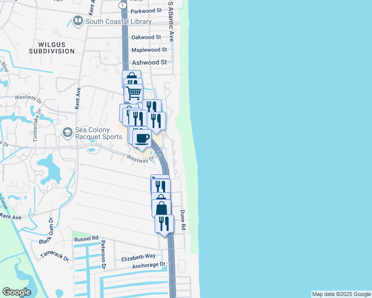 map of restaurants, bars, coffee shops, grocery stores, and more near 907 Georgetown House in Bethany Beach