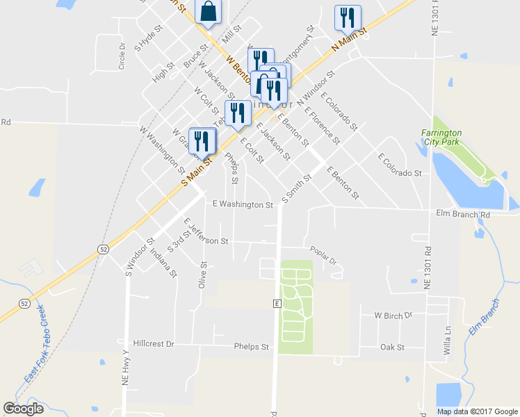 map of restaurants, bars, coffee shops, grocery stores, and more near 411 East Washington Street in Windsor