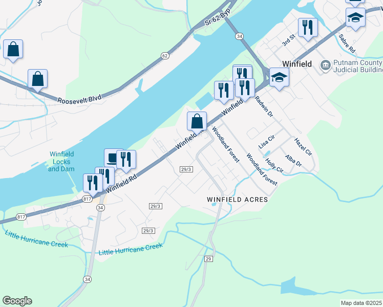 map of restaurants, bars, coffee shops, grocery stores, and more near 150 County Route 29/3 in Winfield