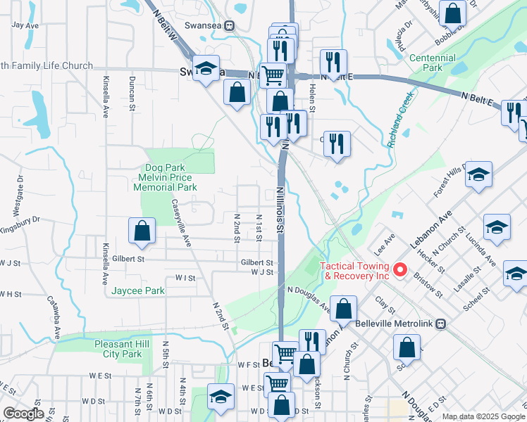 map of restaurants, bars, coffee shops, grocery stores, and more near 1401 North Illinois Street in Swansea