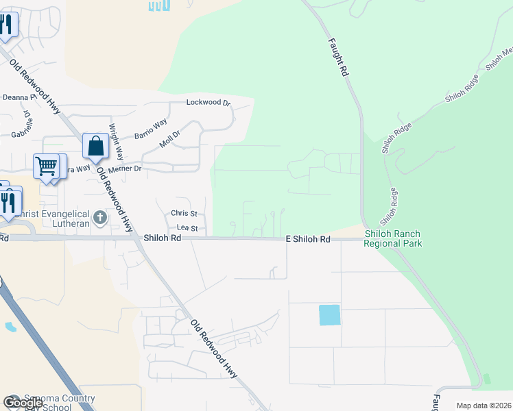 map of restaurants, bars, coffee shops, grocery stores, and more near 135 East Shiloh Road in Santa Rosa