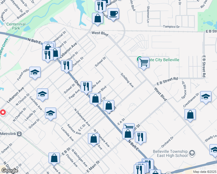 map of restaurants, bars, coffee shops, grocery stores, and more near 2008 Muren Boulevard in Belleville