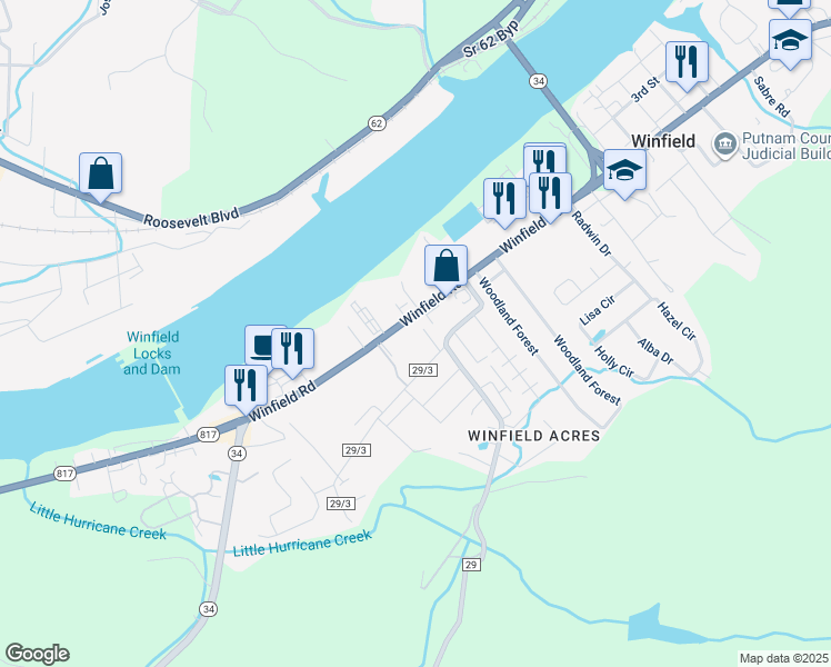 map of restaurants, bars, coffee shops, grocery stores, and more near 150 County Route 29/3 in Winfield