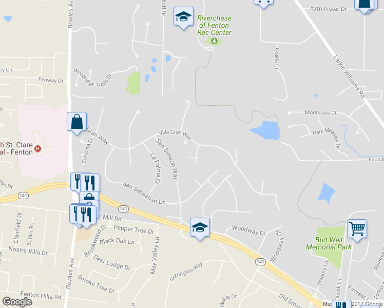 map of restaurants, bars, coffee shops, grocery stores, and more near 109 Zapata Court in Fenton
