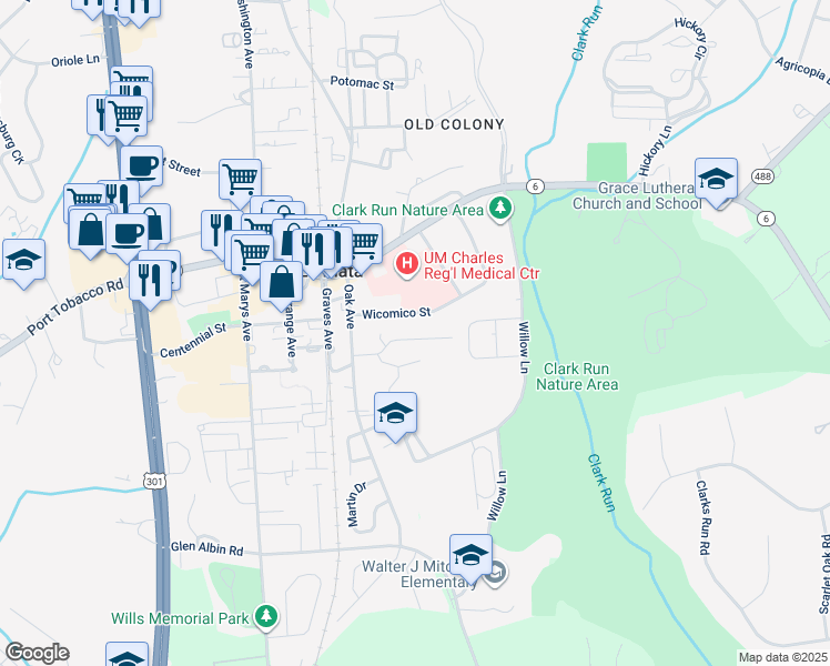 map of restaurants, bars, coffee shops, grocery stores, and more near 610 Worcester Street in La Plata