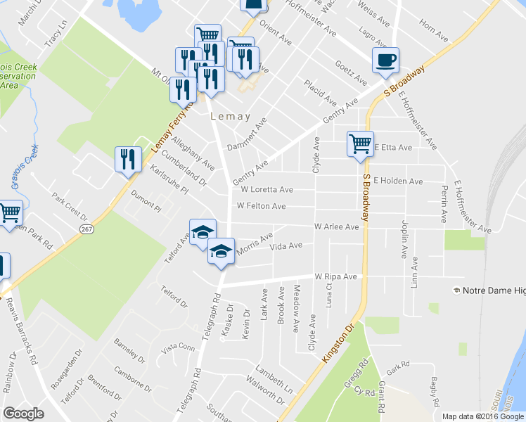map of restaurants, bars, coffee shops, grocery stores, and more near 308 West Felton Avenue in St. Louis