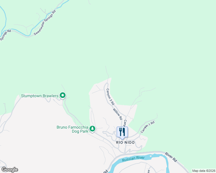 map of restaurants, bars, coffee shops, grocery stores, and more near 15390 Canyon 3 Road in Rio Nido