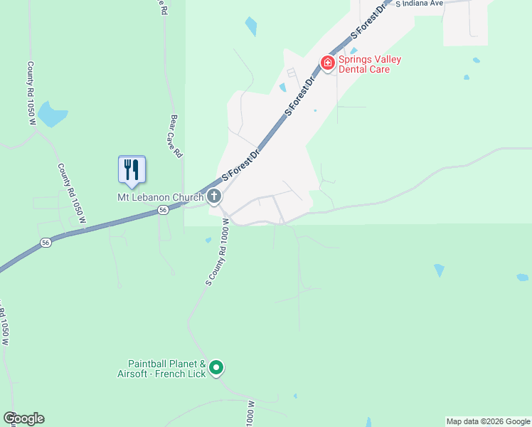 map of restaurants, bars, coffee shops, grocery stores, and more near 1894 South Sheffield Court in French Lick