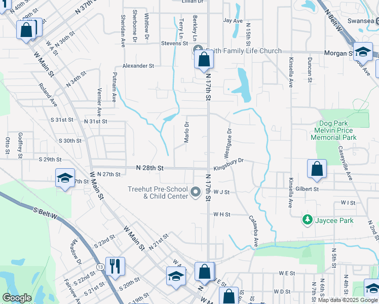 map of restaurants, bars, coffee shops, grocery stores, and more near 28 Marlo Drive in Belleville