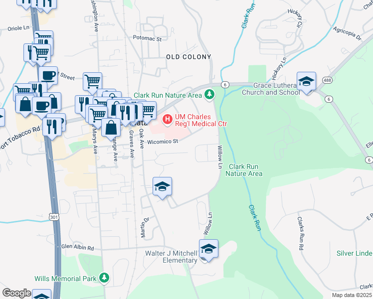 map of restaurants, bars, coffee shops, grocery stores, and more near 708 Worcester Street in La Plata
