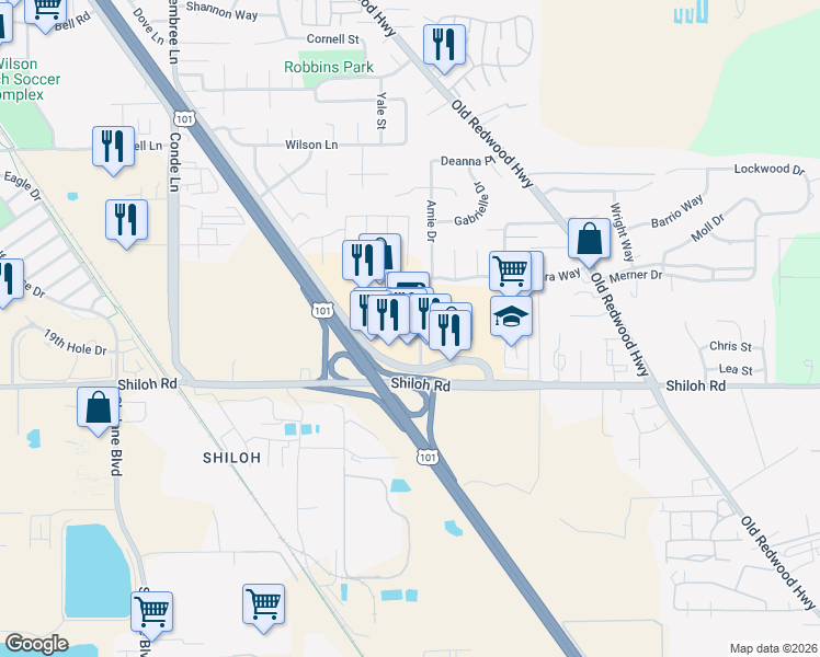 map of restaurants, bars, coffee shops, grocery stores, and more near 6560 Hembree Lane in Windsor