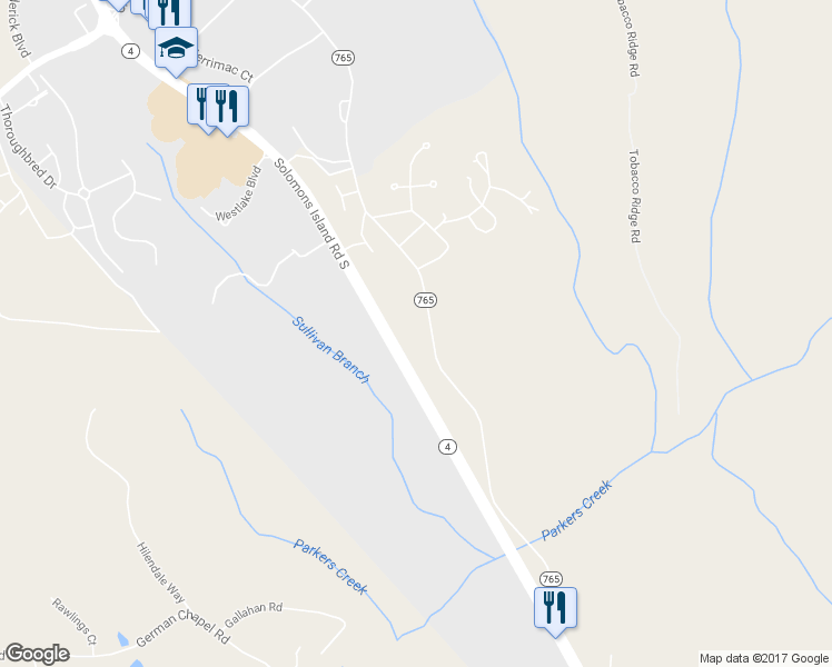 map of restaurants, bars, coffee shops, grocery stores, and more near 1005 Main Street in Prince Frederick