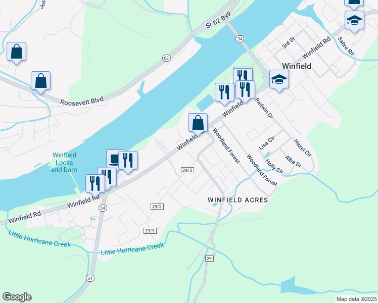 map of restaurants, bars, coffee shops, grocery stores, and more near 150 County Route 29/3 in Winfield