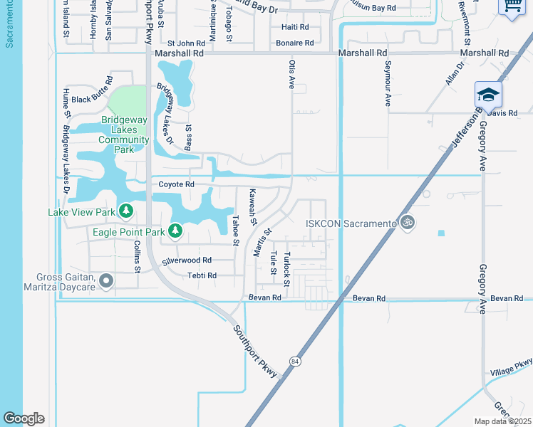 map of restaurants, bars, coffee shops, grocery stores, and more near 3853 Isabella Street in West Sacramento