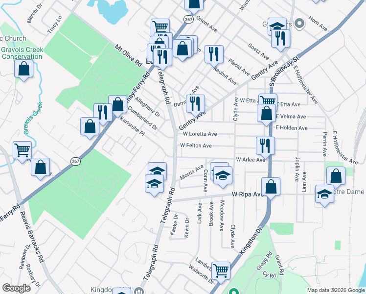 map of restaurants, bars, coffee shops, grocery stores, and more near 326 West Felton Avenue in St. Louis
