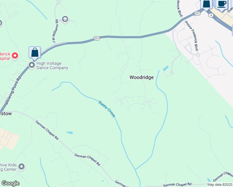 map of restaurants, bars, coffee shops, grocery stores, and more near 838 Yardley Drive in Prince Frederick