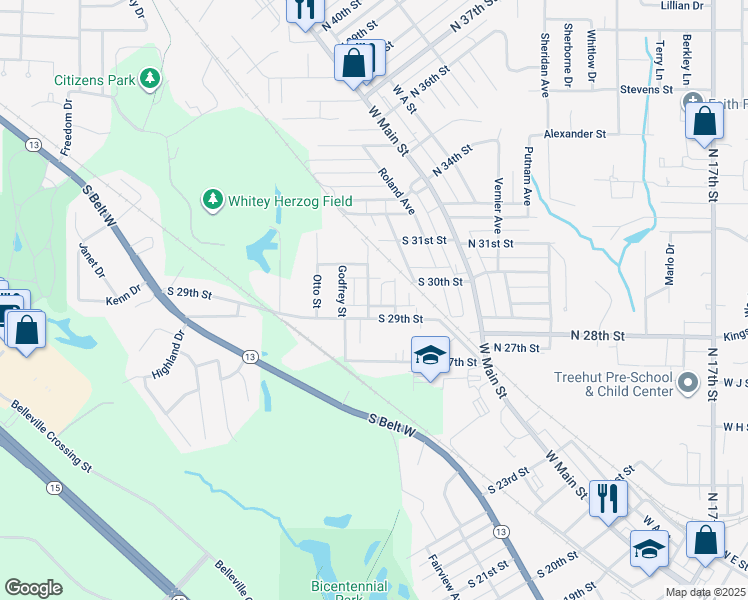 map of restaurants, bars, coffee shops, grocery stores, and more near 2911 Mary Irene Street in Belleville