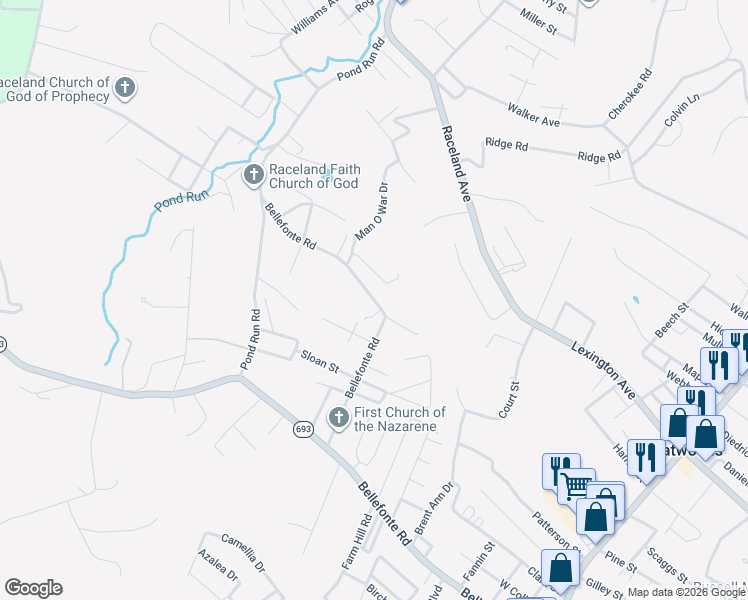 map of restaurants, bars, coffee shops, grocery stores, and more near 23-35 Bellefonte Rd in Raceland