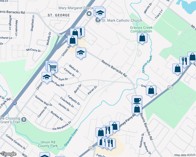 map of restaurants, bars, coffee shops, grocery stores, and more near 4045 Green Park Road in St. Louis