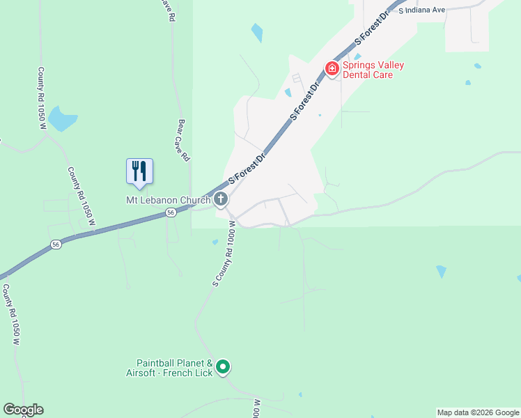 map of restaurants, bars, coffee shops, grocery stores, and more near 1894 South Sheffield Court in French Lick