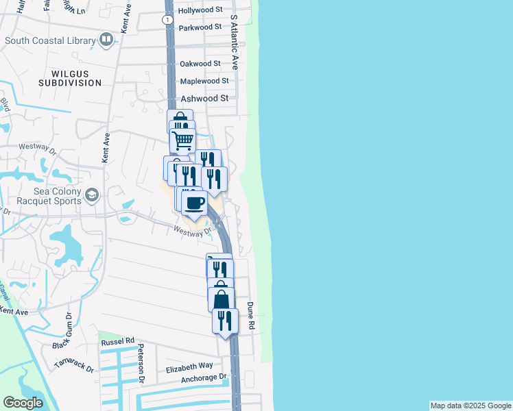 map of restaurants, bars, coffee shops, grocery stores, and more near in Bethany Beach