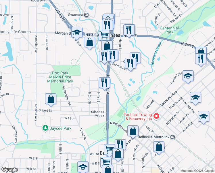 map of restaurants, bars, coffee shops, grocery stores, and more near 1351 N Illinois St in Swansea