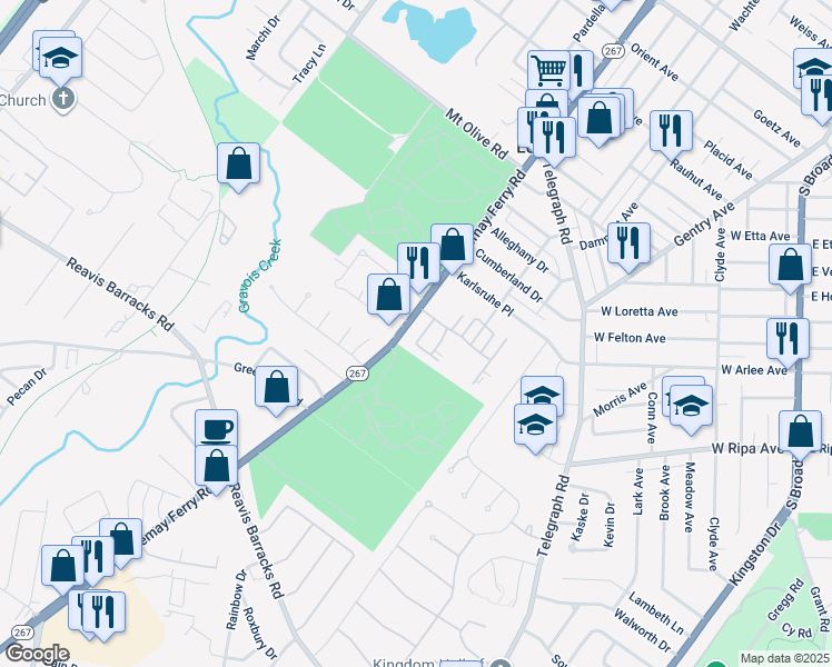map of restaurants, bars, coffee shops, grocery stores, and more near 1762 Lemay Ferry Road in St. Louis