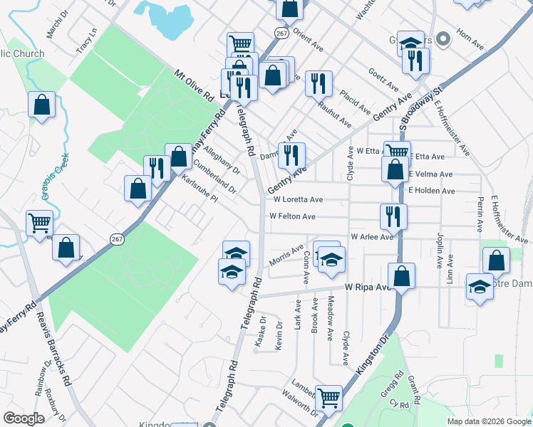 map of restaurants, bars, coffee shops, grocery stores, and more near 326 West Felton Avenue in St. Louis