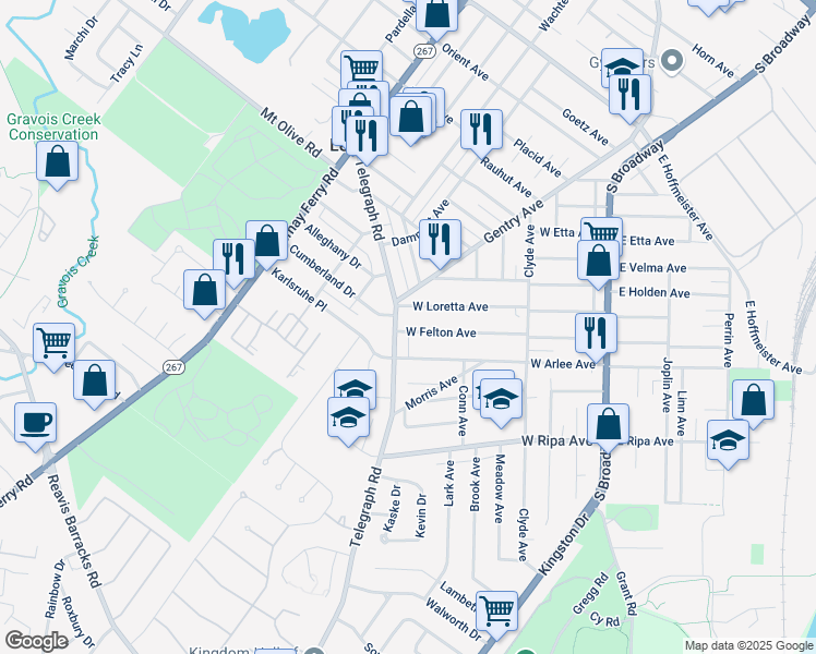 map of restaurants, bars, coffee shops, grocery stores, and more near 331 West Felton Avenue in St. Louis