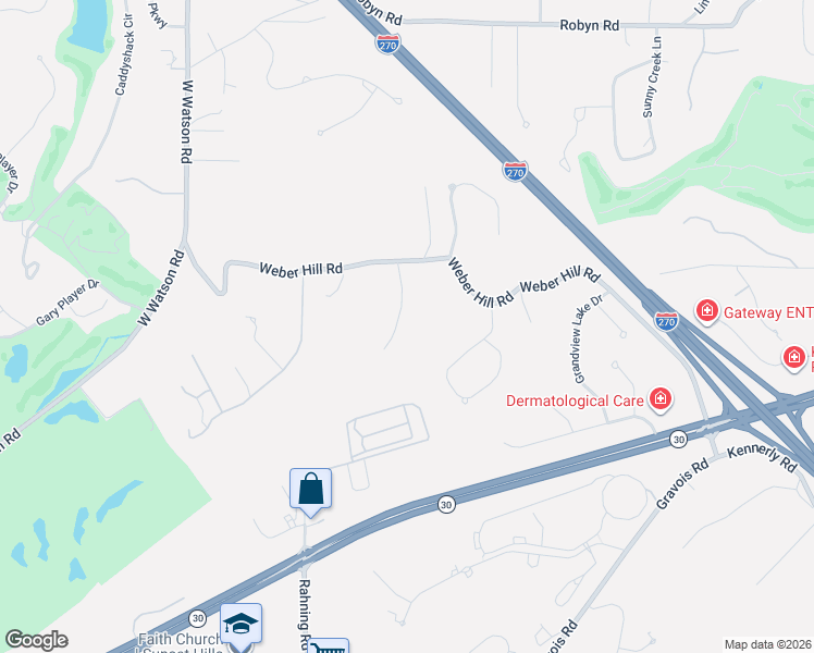 map of restaurants, bars, coffee shops, grocery stores, and more near 9832 Eagle Hill Lane in St. Louis